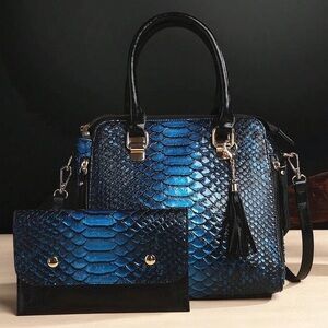 Blue Snake Print Handbag